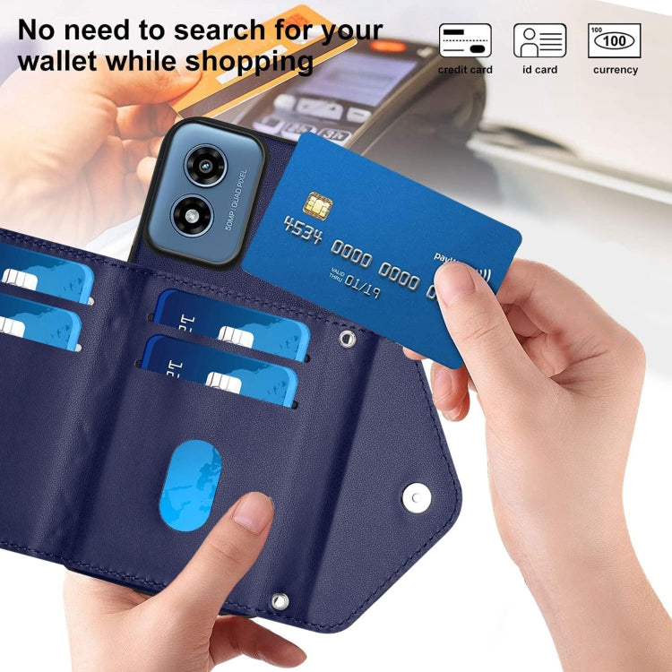 For Motorola Moto G Play 2024 5G Rhombic Texture Card Bag RFID Phone Case with Long Lanyard(Blue) by buy2fix