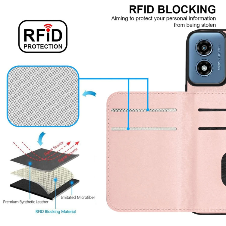 For Motorola Moto G Play 2024 5G Rhombic Texture Card Bag RFID Phone Case with Long Lanyard(Rose Gold) by buy2fix