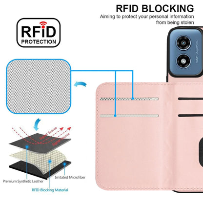 For Motorola Moto G Play 2024 5G Rhombic Texture Card Bag RFID Phone Case with Long Lanyard(Rose Gold) by buy2fix