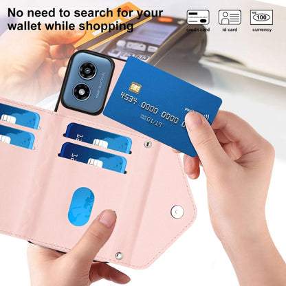 For Motorola Moto G Play 2024 5G Rhombic Texture Card Bag RFID Phone Case with Long Lanyard(Rose Gold) by buy2fix