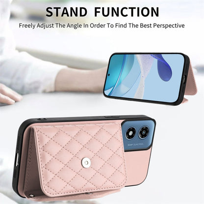 For Motorola Moto G Play 2024 5G Rhombic Texture Card Bag RFID Phone Case with Long Lanyard(Rose Gold) by buy2fix