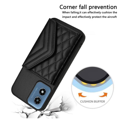 For Motorola Moto G Play 2024 5G Rhombic Texture Card Bag RFID Phone Case with Long Lanyard(Black) by buy2fix