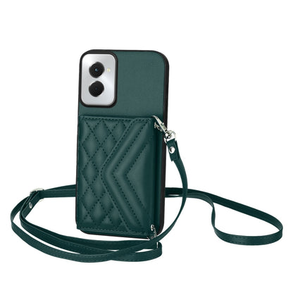For Motorola Moto G Power 2024 5G Rhombic Texture Card Bag RFID Phone Case with Long Lanyard(Green) by buy2fix