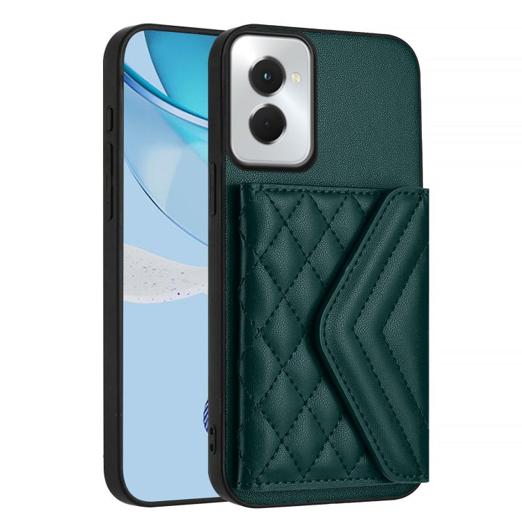 For Motorola Moto G Power 2024 5G Rhombic Texture Card Bag RFID Phone Case with Long Lanyard(Green) by buy2fix