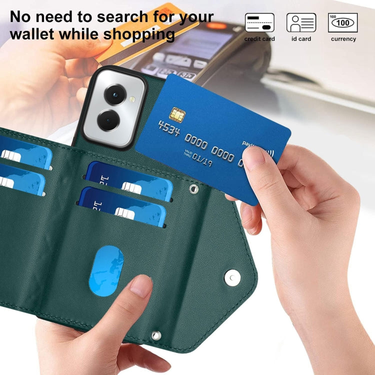 For Motorola Moto G Power 2024 5G Rhombic Texture Card Bag RFID Phone Case with Long Lanyard(Green) by buy2fix