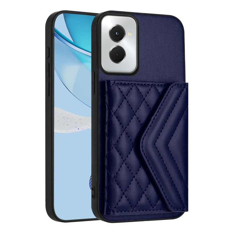 For Motorola Moto G Power 2024 5G Rhombic Texture Card Bag RFID Phone Case with Long Lanyard(Blue) by buy2fix