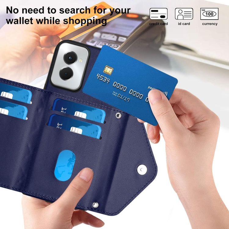 For Motorola Moto G Power 2024 5G Rhombic Texture Card Bag RFID Phone Case with Long Lanyard(Blue) by buy2fix