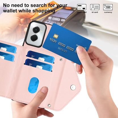 For Motorola Moto G Power 2024 5G Rhombic Texture Card Bag RFID Phone Case with Long Lanyard(Rose Gold) by buy2fix