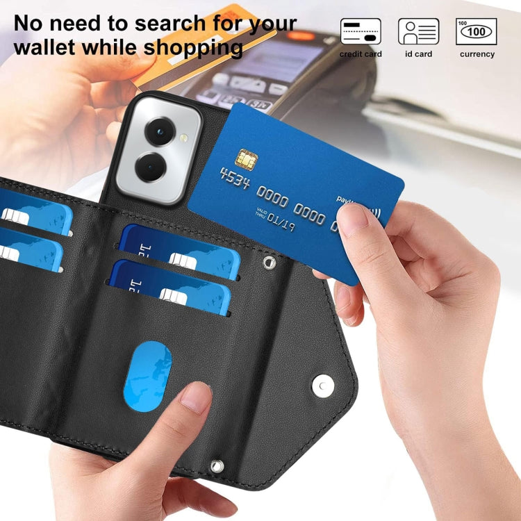 For Motorola Moto G Power 2024 5G Rhombic Texture Card Bag RFID Phone Case with Long Lanyard(Black) by buy2fix