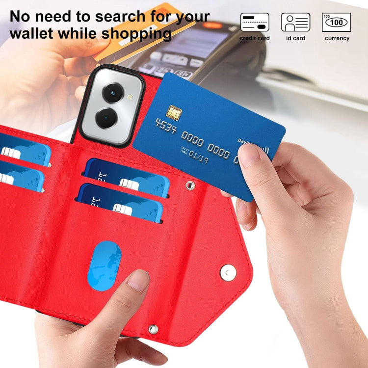 For Motorola Moto G Power 2024 5G Rhombic Texture Card Bag RFID Phone Case with Long Lanyard(Red) by buy2fix