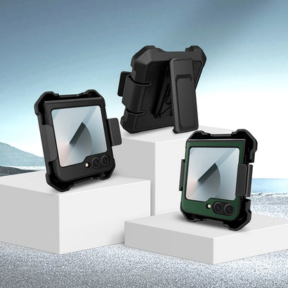 For Samsung Galaxy Z Flip5 PC Hybrid PU Leather Phone Case with Back Clip Holder(Grey) - Galaxy Z Flip5 Cases by buy2fix | Online Shopping UK | buy2fix