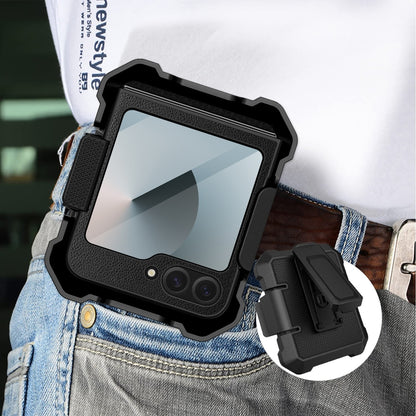 For Samsung Galaxy Z Flip5 PC Hybrid PU Leather Phone Case with Back Clip Holder(Grey) - Galaxy Z Flip5 Cases by buy2fix | Online Shopping UK | buy2fix