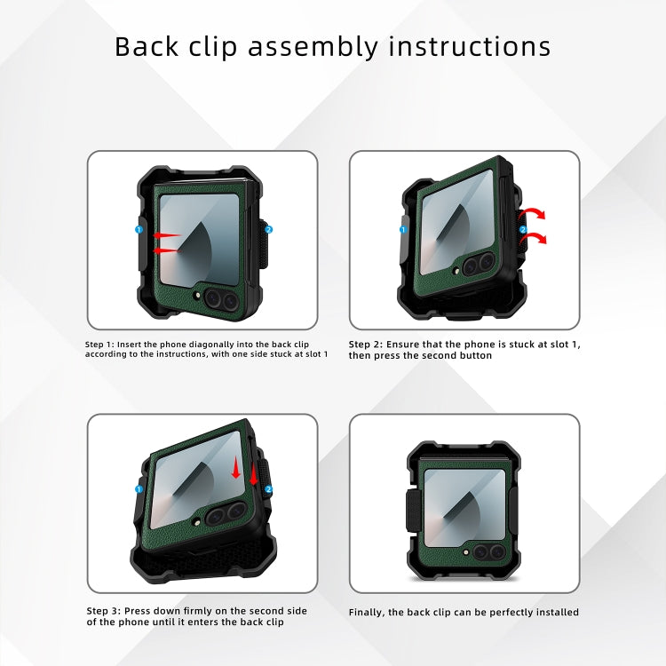 For Samsung Galaxy Z Flip5 PC Hybrid PU Leather Phone Case with Back Clip Holder(Green) - Galaxy Z Flip5 Cases by buy2fix | Online Shopping UK | buy2fix