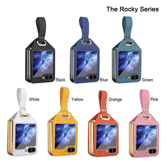 For Samsung Galaxy Z Flip6 / Flip7 FE Electroplating PC Hybrid PU Leather Phone Case with Wristband(Yellow) - Galaxy Z Flip6 5G Cases by buy2fix | Online Shopping UK | buy2fix