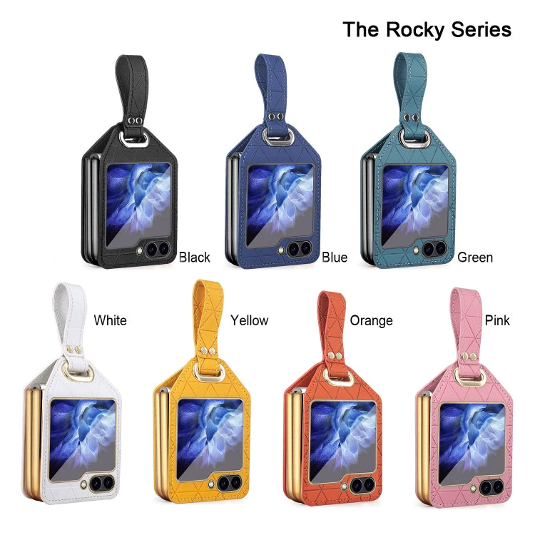 For Samsung Galaxy Z Flip5 Electroplating PC Hybrid PU Leather Phone Case with Wristband(Black) - Galaxy Z Flip5 Cases by buy2fix | Online Shopping UK | buy2fix