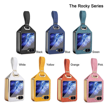 For Samsung Galaxy Z Flip5 Electroplating PC Hybrid PU Leather Phone Case with Wristband(Black) - Galaxy Z Flip5 Cases by buy2fix | Online Shopping UK | buy2fix