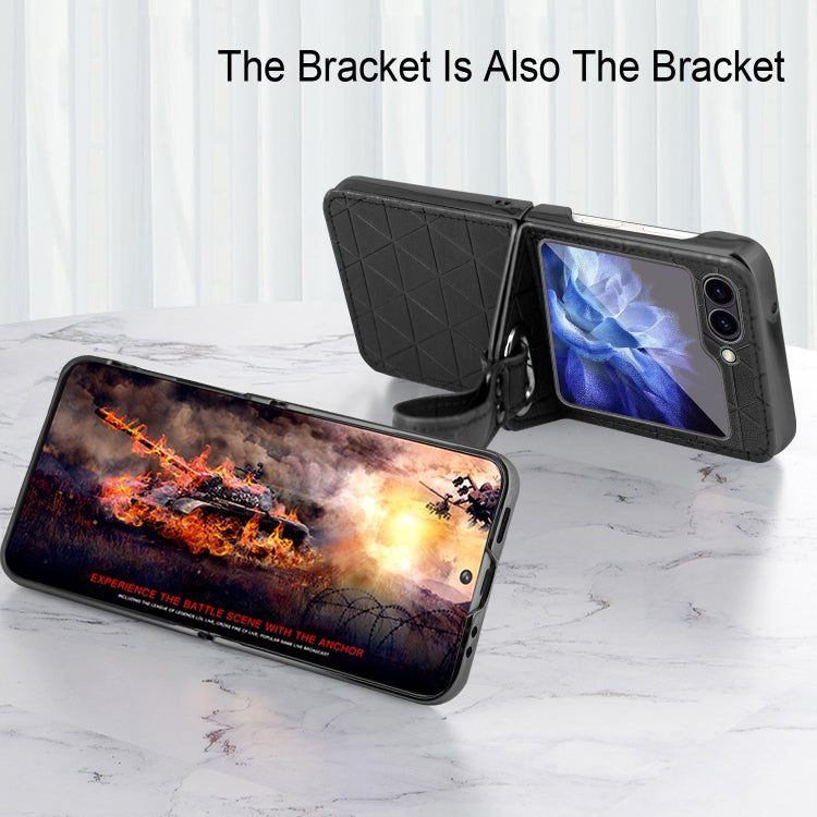 For Samsung Galaxy Z Flip5 Electroplating PC Hybrid PU Leather Phone Case with Wristband(Black) - Galaxy Z Flip5 Cases by buy2fix | Online Shopping UK | buy2fix