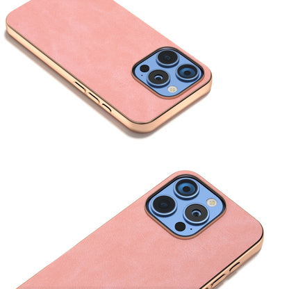 For iPhone 16 Pro Max Electroplated Frame PU Leather Full Coverage Phone Case(Pink) by buy2fix