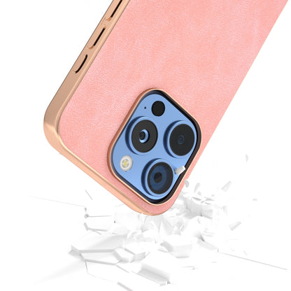 For iPhone 16 Pro Max Electroplated Frame PU Leather Full Coverage Phone Case(Pink) by buy2fix