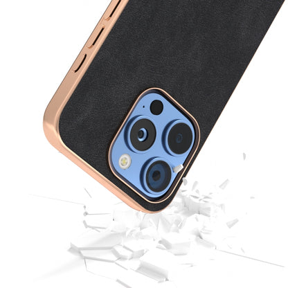 For iPhone 16 Pro Electroplated Frame PU Leather Full Coverage Phone Case(Black) by buy2fix