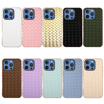 For iPhone 16 Pro Electroplated Frame Woven Texture PU Phone Case(White) by buy2fix