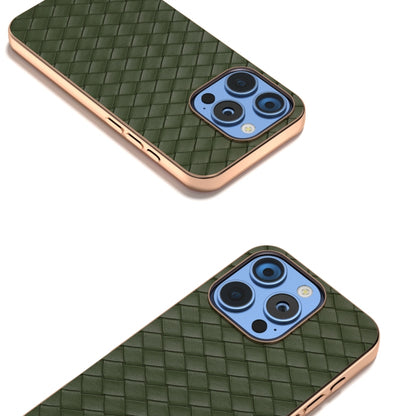 For iPhone 16 Pro Max Electroplated Frame Woven Texture PU Phone Case(Green) by buy2fix