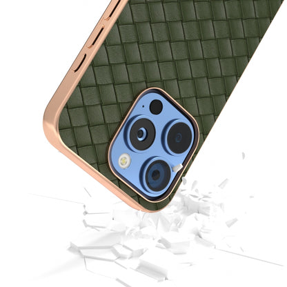 For iPhone 16 Pro Max Electroplated Frame Woven Texture PU Phone Case(Green) by buy2fix