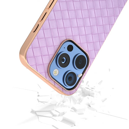 For iPhone 16 Pro Max Electroplated Frame Woven Texture PU Phone Case(Purple) by buy2fix