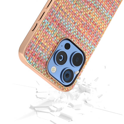 For iPhone 16 Pro Electroplated Frame Color Lattice Texture PU Phone Case(Tangerine) by buy2fix
