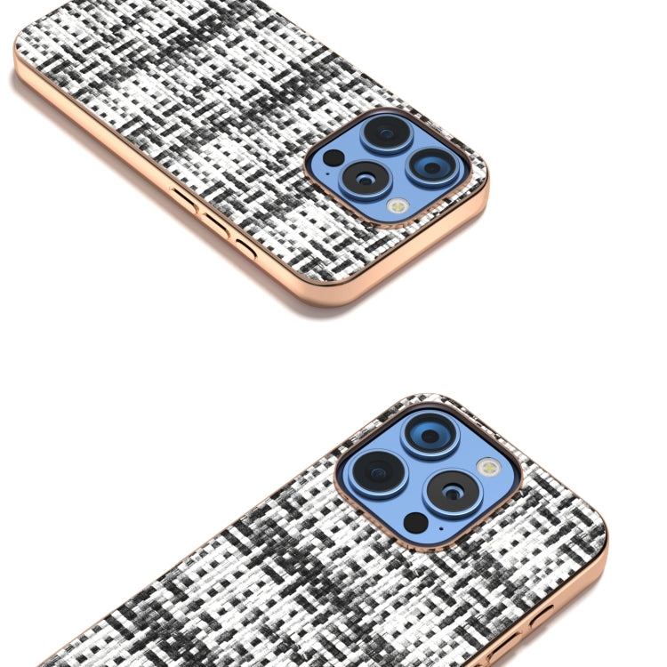 For iPhone 16 Pro Electroplated Frame Color Lattice Texture PU Phone Case(Black) by buy2fix