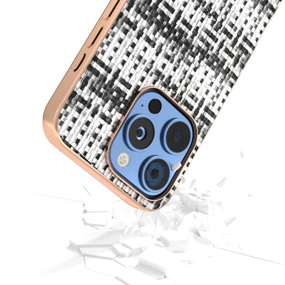 For iPhone 16 Pro Electroplated Frame Color Lattice Texture PU Phone Case(Black) by buy2fix