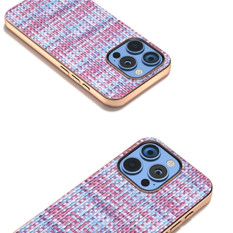 For iPhone 16 Pro Electroplated Frame Color Lattice Texture PU Phone Case(Purple) by buy2fix
