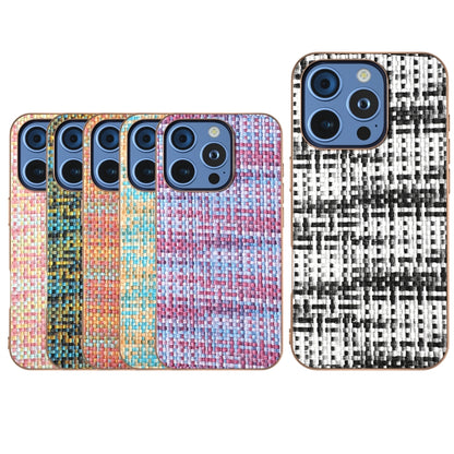 For iPhone 16 Pro Max Electroplated Frame Color Lattice Texture PU Phone Case(Tangerine) by buy2fix