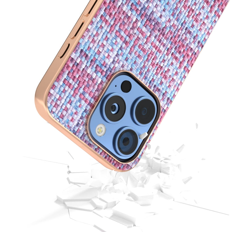 For iPhone 16 Pro Max Electroplated Frame Color Lattice Texture PU Phone Case(Purple) by buy2fix
