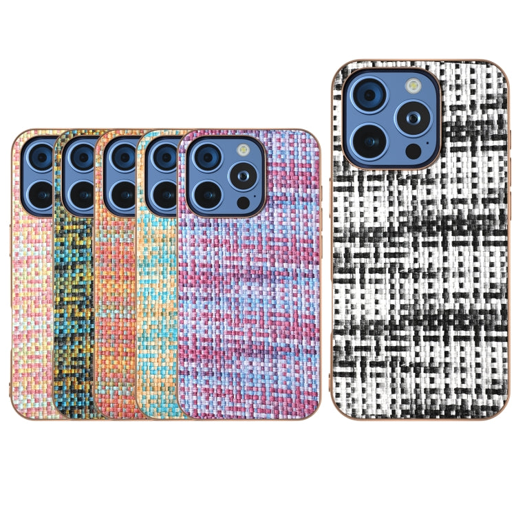 For iPhone 16 Pro Max Electroplated Frame Color Lattice Texture PU Phone Case(Purple) by buy2fix