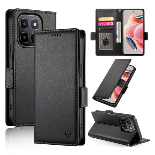 For Honor X6c 4G / X5b / X5b Plus Side Buckle Magnetic Frosted Leather Phone Case(Black)