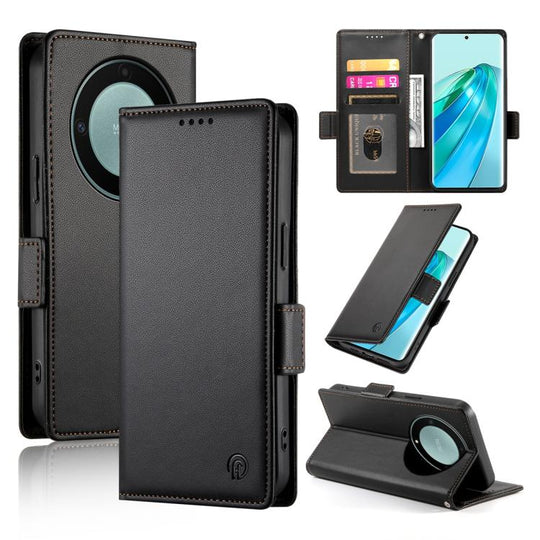 For Honor X9d 5G / X70 5G Side Buckle Magnetic Frosted Leather Phone Case(Black)