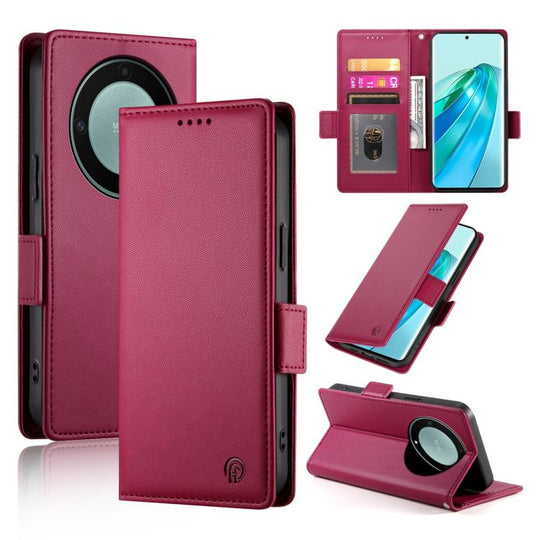 For Honor X9d 5G / X70 5G Side Buckle Magnetic Frosted Leather Phone Case(Wine Red)