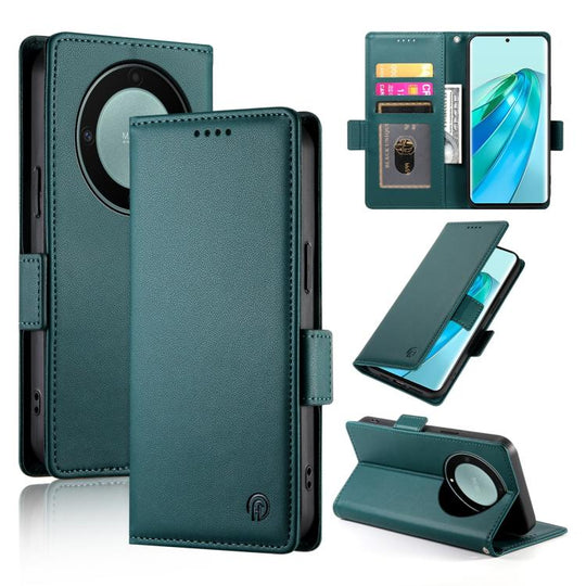 For Honor X9d 5G / X70 5G Side Buckle Magnetic Frosted Leather Phone Case(Dark Green)