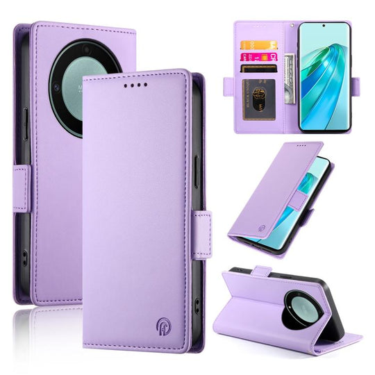 For Honor X9d 5G / X70 5G Side Buckle Magnetic Frosted Leather Phone Case(Purple)