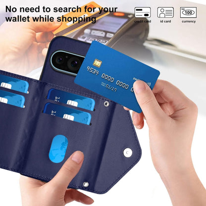 For Google Pixel 9 Pro XL Rhombic Texture Card Bag RFID Phone Case with Long Lanyard(Blue) by buy2fix