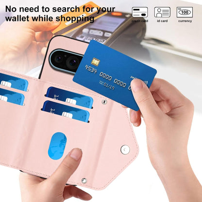 For Google Pixel 9 Pro XL Rhombic Texture Card Bag RFID Phone Case with Long Lanyard(Rose Gold) by buy2fix