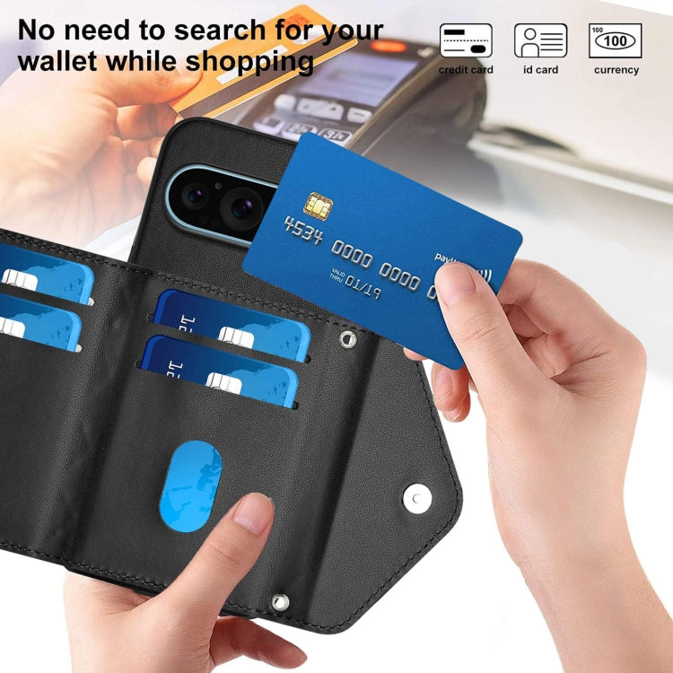 For Google Pixel 9 Pro XL Rhombic Texture Card Bag RFID Phone Case with Long Lanyard(Black) by buy2fix