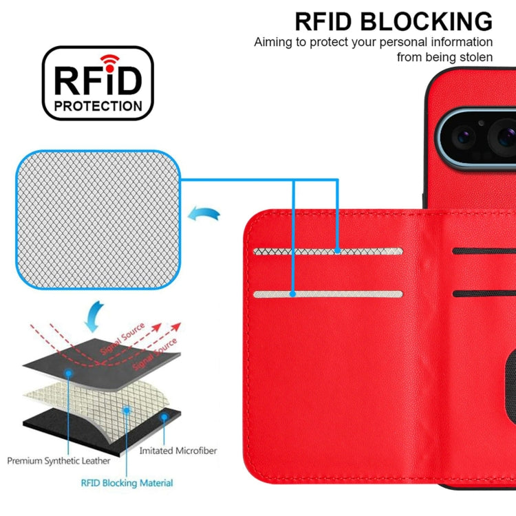 For Google Pixel 9 Pro XL Rhombic Texture Card Bag RFID Phone Case with Long Lanyard(Red) by buy2fix