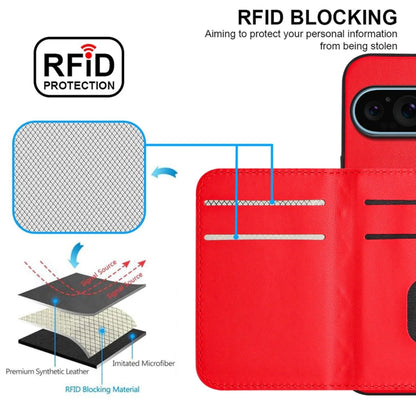 For Google Pixel 9 Pro XL Rhombic Texture Card Bag RFID Phone Case with Long Lanyard(Red) by buy2fix