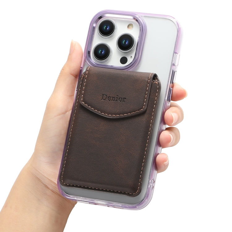 Denior V12 MagSafe Magnetic Phone PU Card Sleeve(Brown) - Adhesive Card Holders by Denior | Online Shopping UK | buy2fix