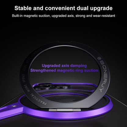 For iPhone 14 Frameless Rotation Holder Magsafe Metal Phone Case(Dark Purple) by buy2fix