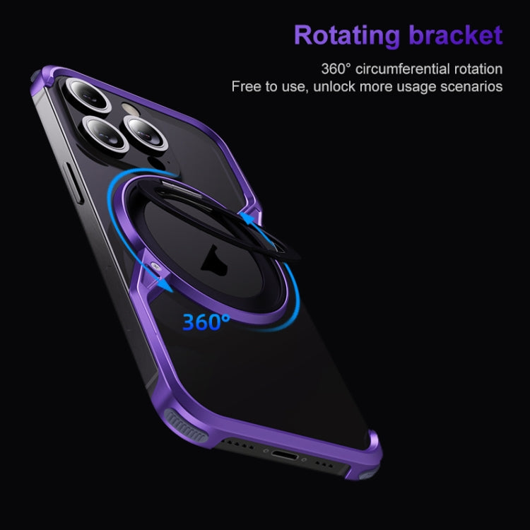 For iPhone 14 Frameless Rotation Holder Magsafe Metal Phone Case(Dark Purple) by buy2fix