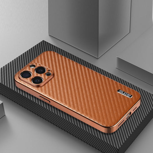 For iPhone 15 Pro AZNS Electroplated Edge Carbon Fiber Texture Phone Case(Brown) - iPhone 15 Pro Cases by AZNS | Online Shopping UK | buy2fix
