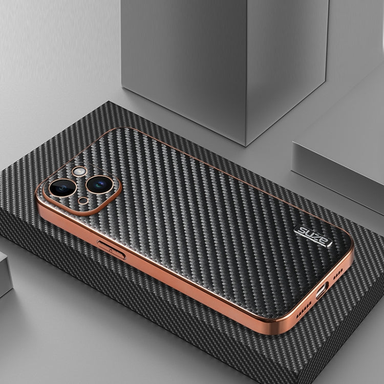 For iPhone 14 AZNS Electroplated Edge Carbon Fiber Texture Phone Case(Black) - iPhone 14 Cases by AZNS | Online Shopping UK | buy2fix